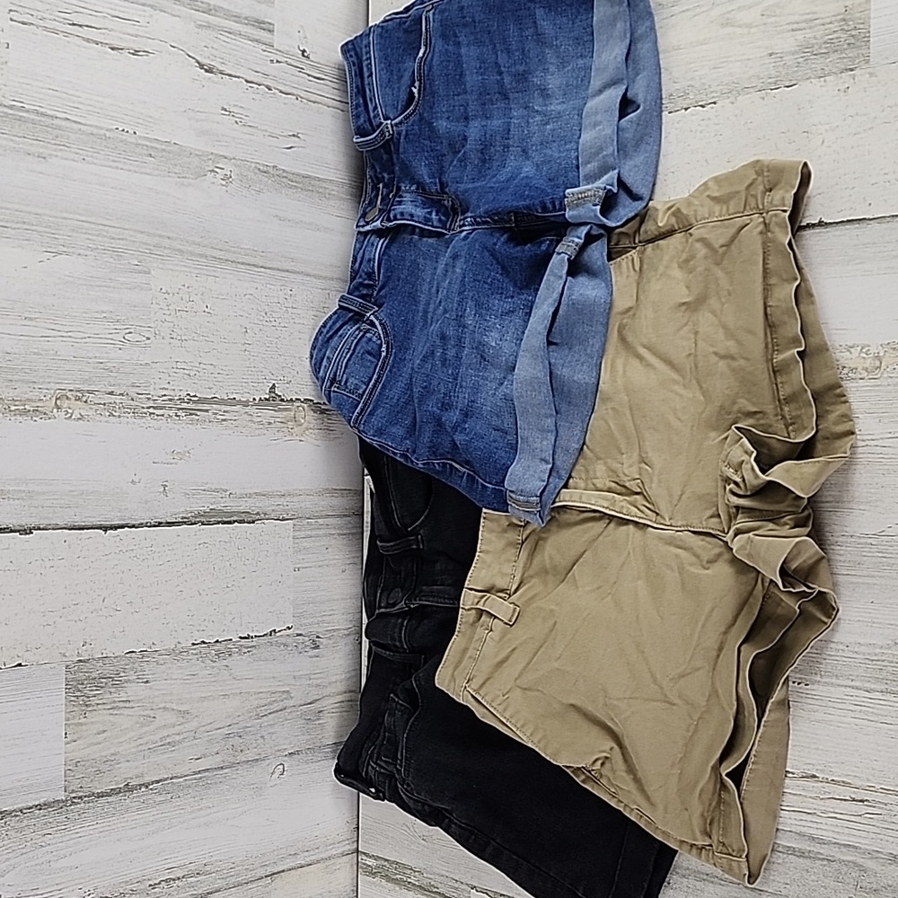 Bundle of 3 shorts blue denim black denim  khaki tan twill Size 4